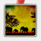 Elephants Sunset Metalen Ornament (Voorkant)