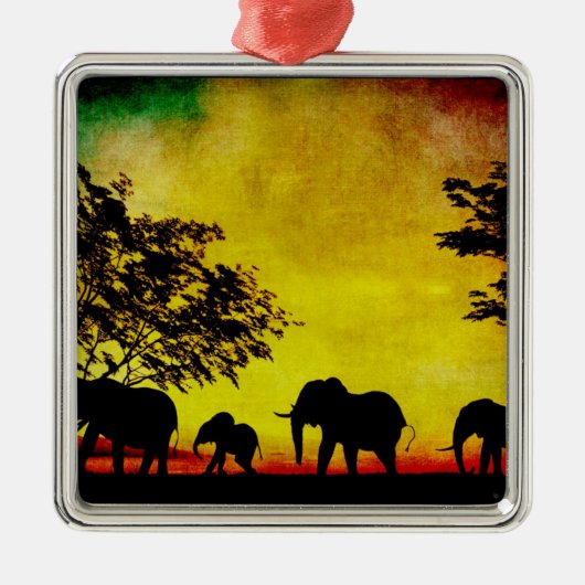 Elephants Sunset Metalen Ornament (Voorkant)