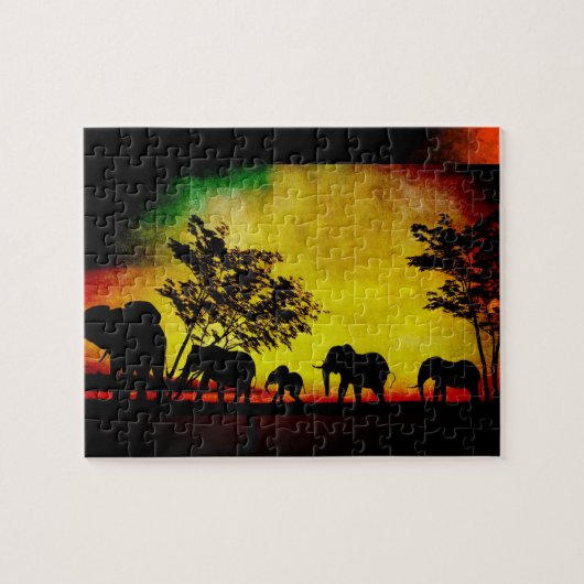 Elephants Sunset Puzzle Legpuzzel (Horizontaal)