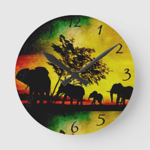 Elephants Sunset Ronde Klok