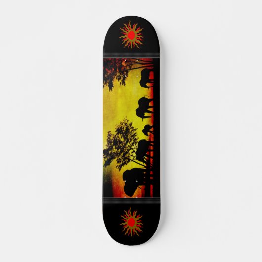 Elephants Sunset Skateboard (Voorkant)