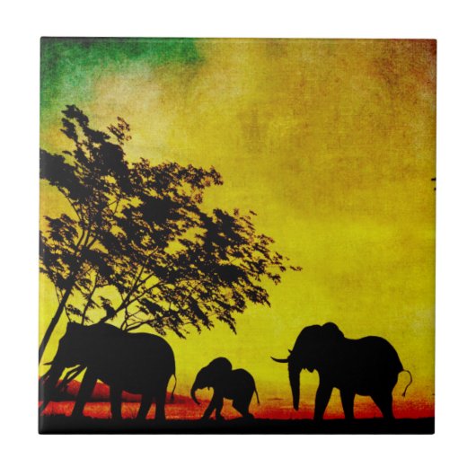 Elephants Sunset Tegeltje (Voorkant)