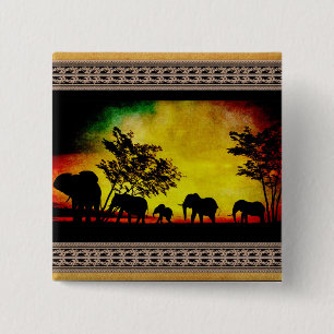 Elephants Sunset Vierkante Button 5,1 Cm