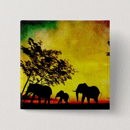 Elephants Sunset Vierkante Button 5,1 Cm (Voorkant)
