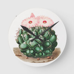 Elephant's Tooth Cactus Flower-illustratie Ronde Klok