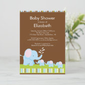 Elephants Triplets Baby shower Boy Girl Kaart (Staand voorkant)