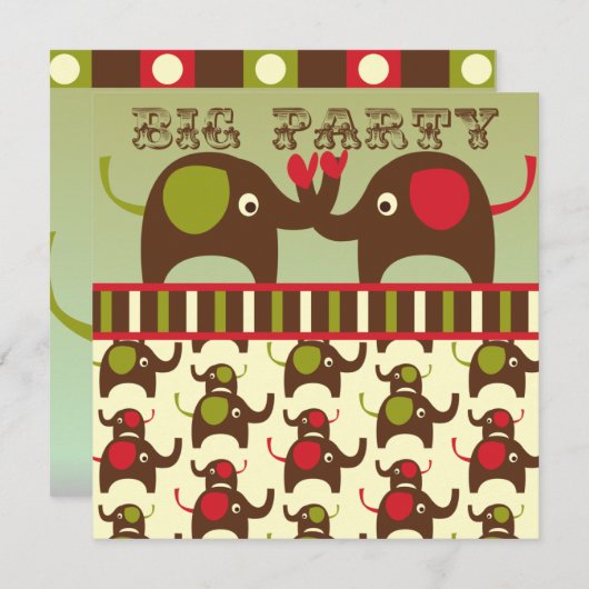 Elephants-uitvindingen van Retro Big Party Kaart (Voorkant / Achterkant)