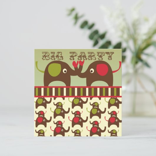Elephants-uitvindingen van Retro Big Party Kaart (Staand voorkant)