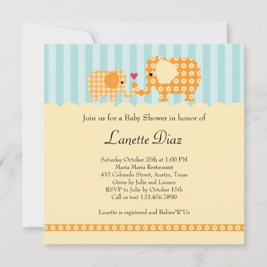 Elephants Unisex Baby shower Invitation Kaart (Voorkant)