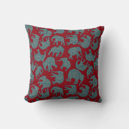 Elephants van de Douane Paisley op Rode Pillow of Kussen