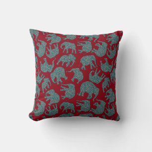 Elephants van de Douane Paisley op Rode Pillow of  Kussen
