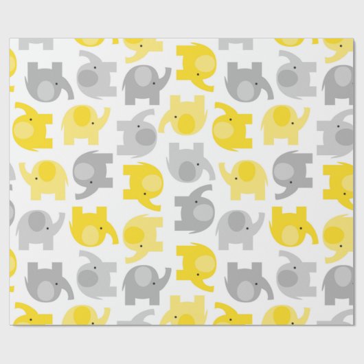 Elephants voor Cute Yellow en Grey Baby Wrapping P Cadeaupapier (Vlak)