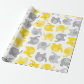 Elephants voor Cute Yellow en Grey Baby Wrapping P Cadeaupapier (Uitgerold)