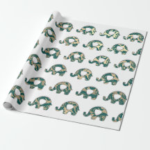 Elephants White Oriental Blauwgroen Champaigne Gol