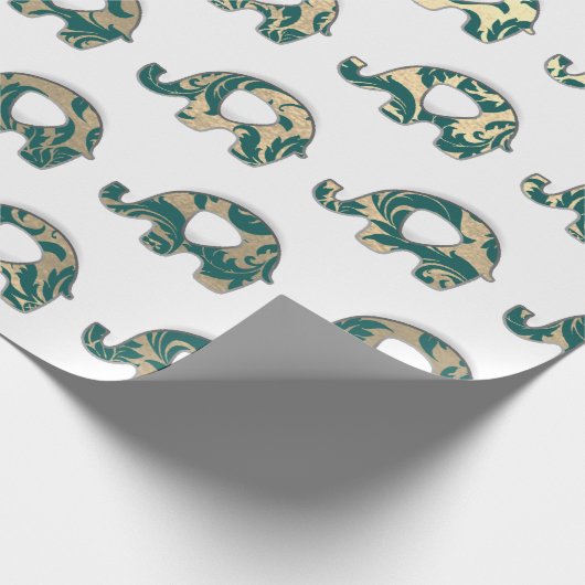 Elephants White Oriental Blauwgroen Champaigne Gol Cadeaupapier (Hoek)