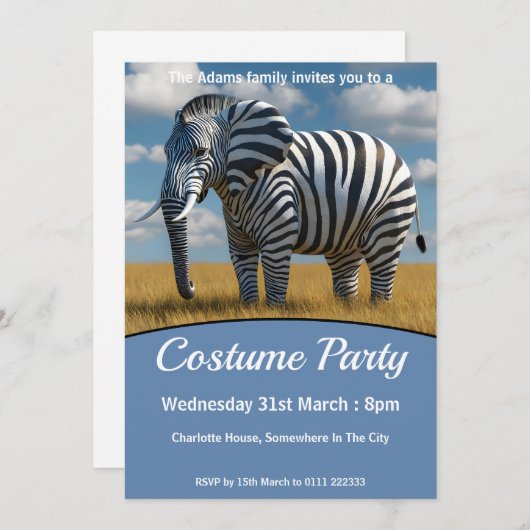 Elephant's Zebra Vermomming Kostuumfeest Kaart (Voorkant / Achterkant)