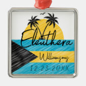 Eleuthera Bahamas Vlag Palmboom Zonsondergang Souv Metalen Ornament (Voorkant)