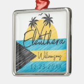 Eleuthera Bahamas Vlag Palmboom Zonsondergang Souv Metalen Ornament (Links)