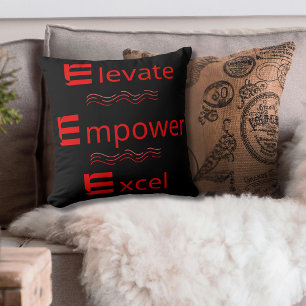 Elevate Empower Excel  Motiverend Rood & Zwart Kussen