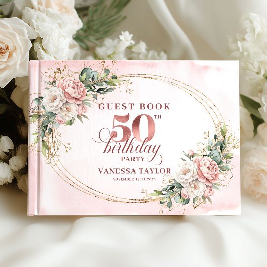 Elevated Rose Gold Botanical 50th Birthday   Gastenboek