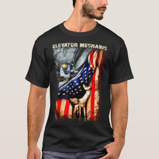 Elevator Mechanic American Flag T-shirt (Voorkant)