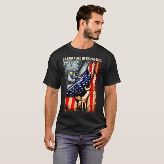 Elevator Mechanic American Flag T-shirt (Voorkant volledig)