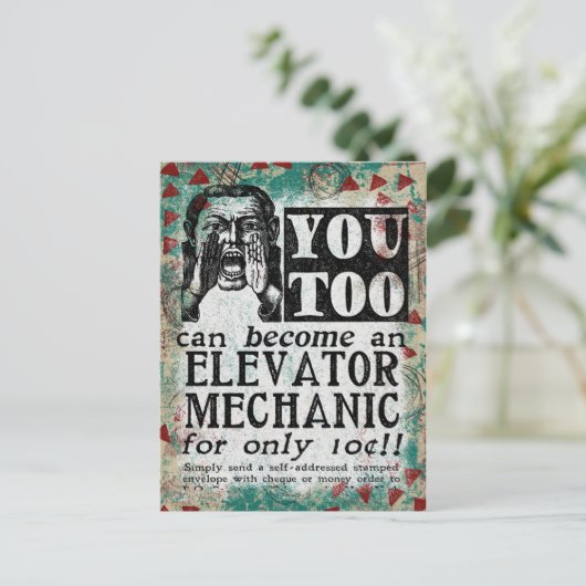 Elevator Mechanic Briefkaart - Funny Retro (Staand voorkant)
