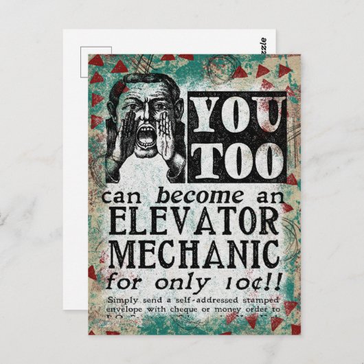 Elevator Mechanic Briefkaart - Funny Retro (Voorkant / Achterkant)