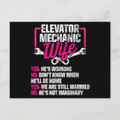 Elevator Mechanic Maintenance Wife Technician Briefkaart (Voorkant)