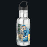 Elevator repairman with his cats waterfles<br><div class="desc">Elevator repairman with his cats</div>