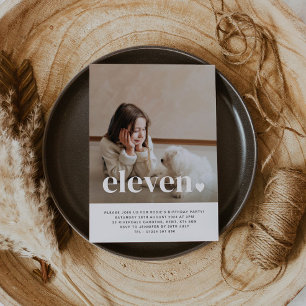 Eleven Heart Photo Birthday Invitation Kaart