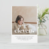 Eleven Heart Photo Birthday Invitation Kaart (Staand voorkant)