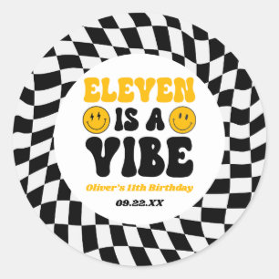 Eleven Is A Vibe Retro 11e Verjaardagsfeestje Ronde Sticker