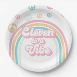 Eleven is a Vibe Retro Zomer Regenboog Papieren Bordje