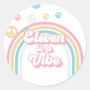 Eleven is a Vibe Retro Zomer Regenboog Ronde Sticker