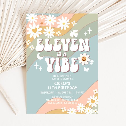 ELEVEN is een Vibe Daisy Hippie 70s Retro Verjaard Kaart