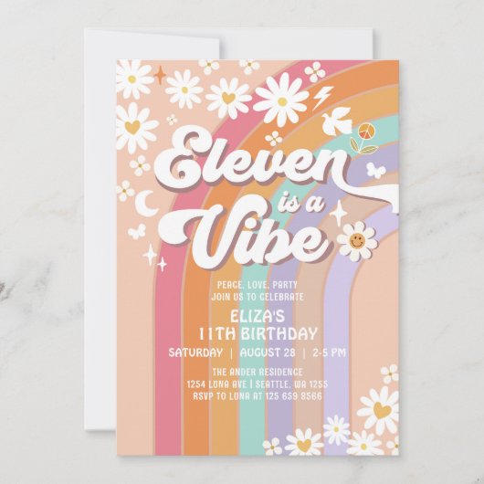 Eleven is een vibe daisy regenboog groovy verjaard kaart (Voorkant)