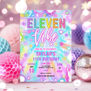 Eleven is een vibe neon gloed 11e verjaardagsfeest kaart