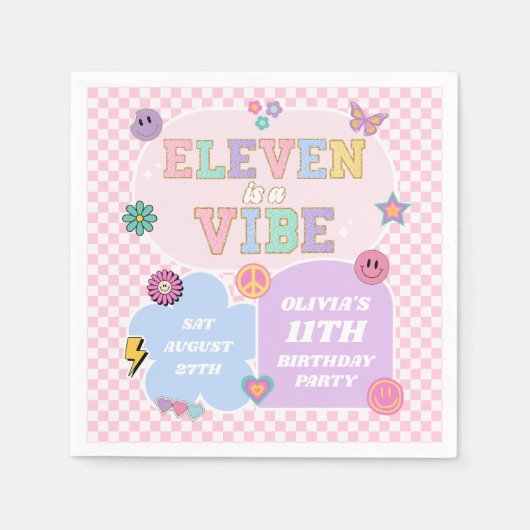 Eleven is een vibe preppy patch 11e verjaardagsfee servet (Voorkant)