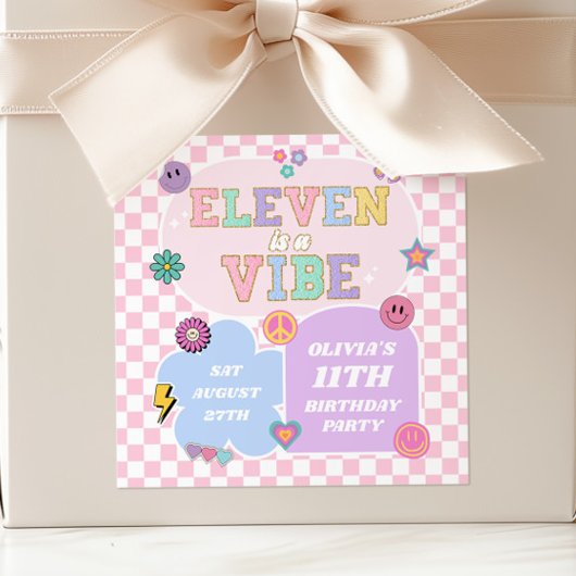 Eleven is een vibe preppy patch 11e verjaardagsfee vierkante sticker