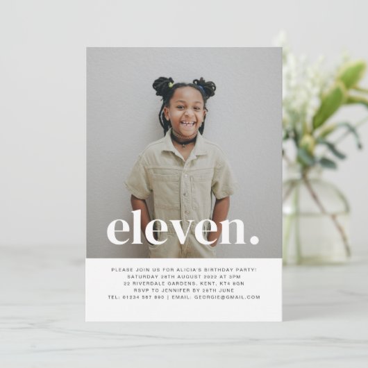 Eleven Photo Birthday Invitation Kaart (Staand voorkant)