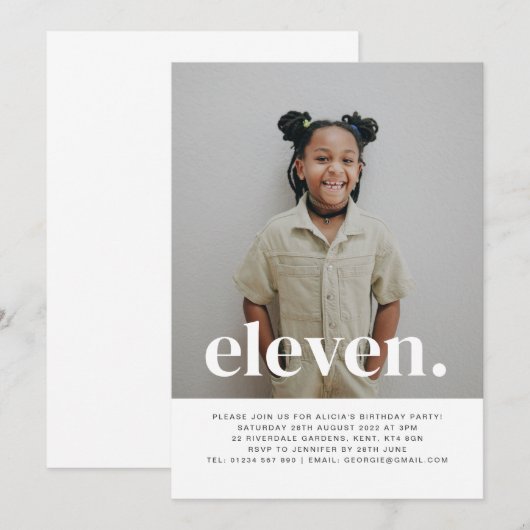 Eleven Photo Birthday Invitation Kaart (Voorkant / Achterkant)