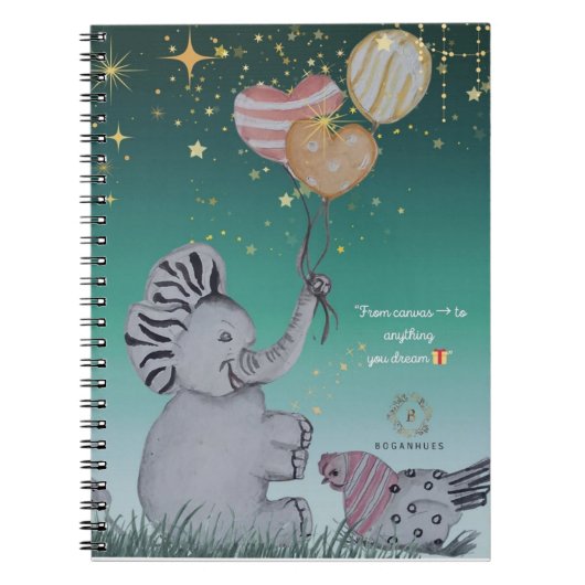 "Eleze Elephant & Polka Hen" Dromerige Notitieboek (Voorkant)
