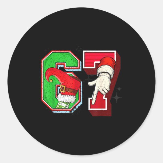 Elf 6 7 Christmas Santa Trendy Meme Six Seven Twee Ronde Sticker (Voorkant)