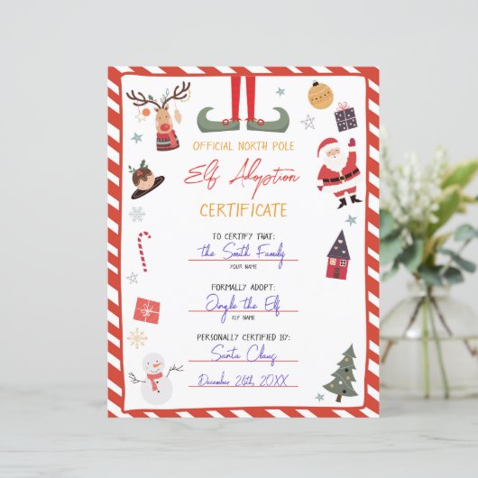 Elf Adoptie Certificaat Adopteer een Elf Kerstmis (Staand voorkant)