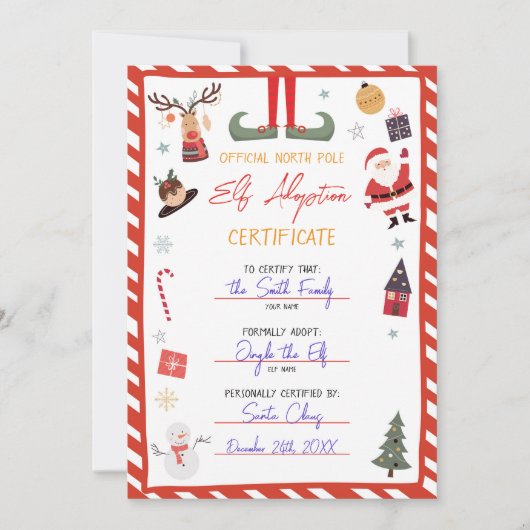 Elf Adoptie Certificaat Adopteer een Elf Kerstmis Kaart (Voorkant)