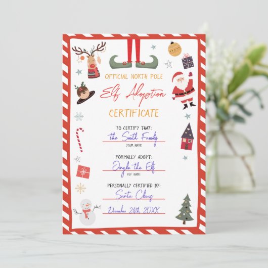 Elf Adoptie Certificaat Adopteer een Elf Kerstmis Kaart (Staand voorkant)