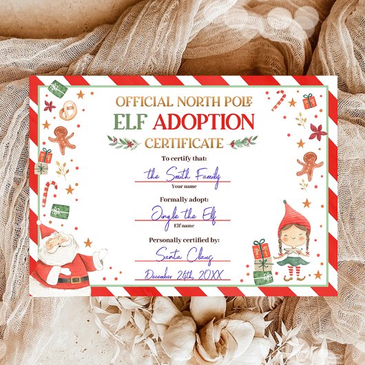 Elf Adoptie Certificaat Adopteer een Elf Kerstmis Kaart