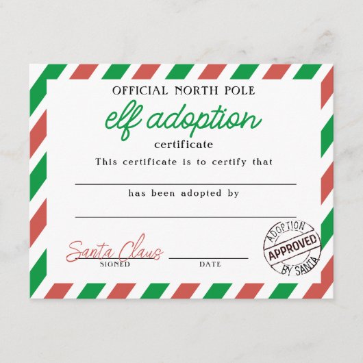 Elf Adoptie Certificaat Ondertekend Door Sinterkla (Voorkant)