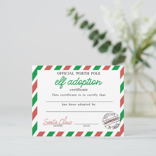 Elf Adoptie Certificaat Ondertekend Door Sinterkla (Staand voorkant)